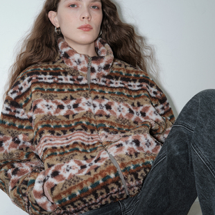 离森秋冬上新费尔岛绒毛感廓形慵懒松弛随性风加厚外套