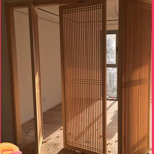 旋转门实木屏风镂空隔断玄关花格仿古门窗原木格栅榫卯可定制 中式