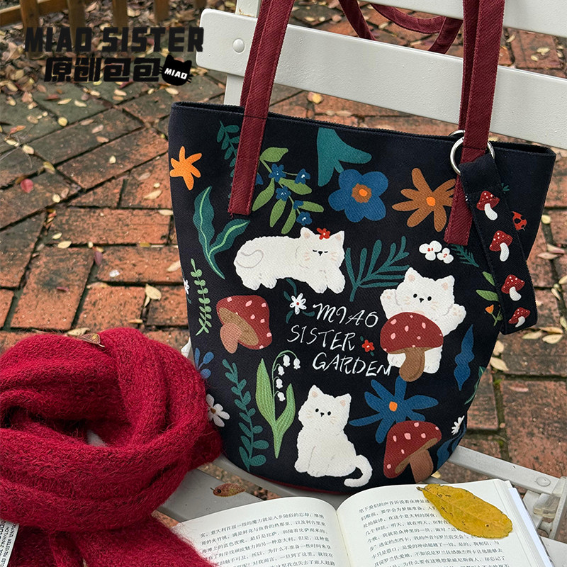 MIAO妙妙乐园2025夏款女包斜挎包学生流行帆布袋子百搭帆布包包女