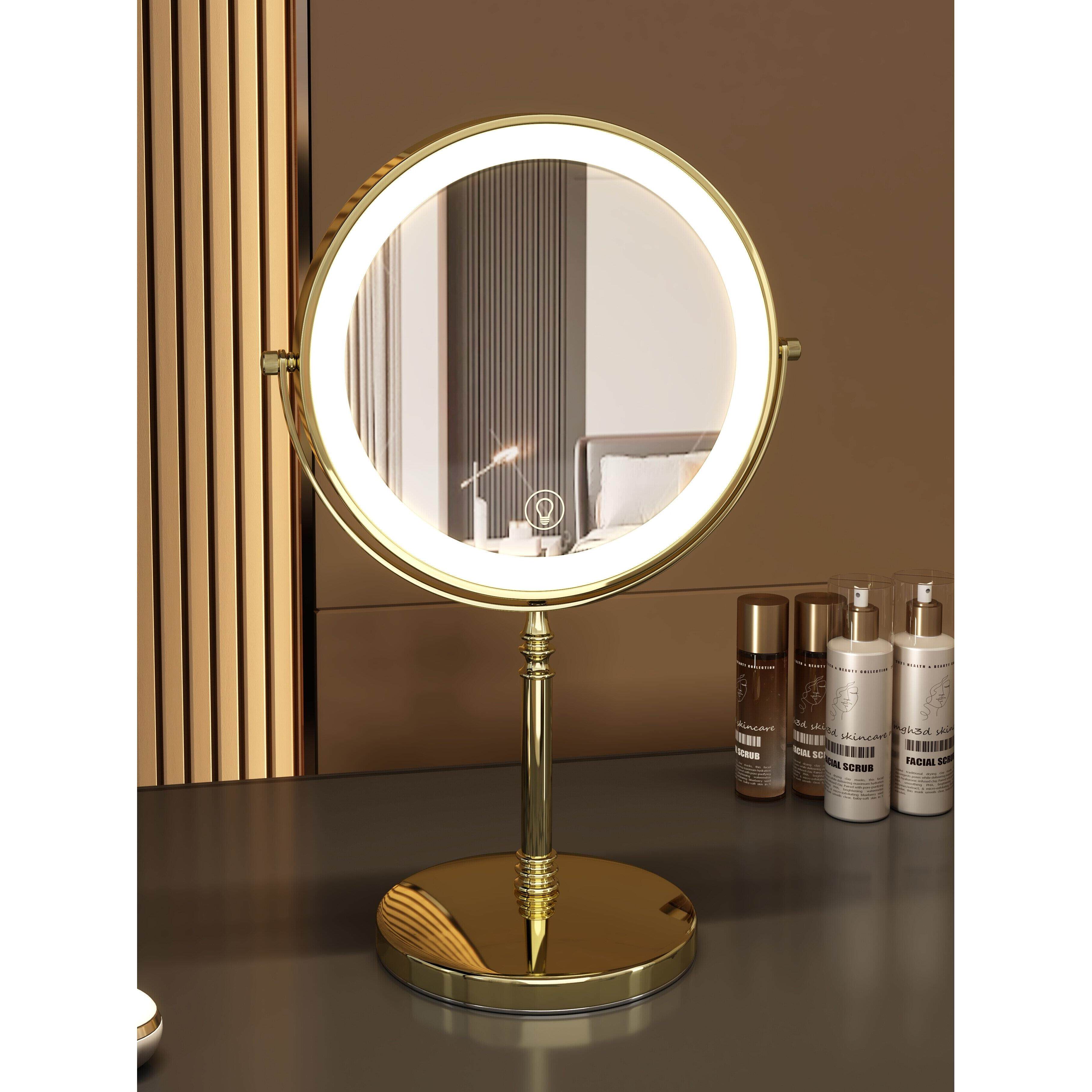 金色首饰珠宝柜台展示镜子台式led带灯双面3-10倍放大化妆镜便携