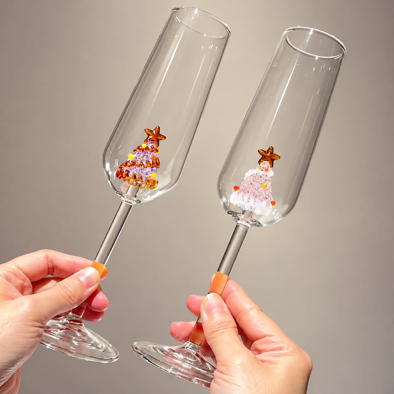 圣诞树高脚杯2026新款高硼硅玻璃杯葡萄酒鸡尾酒杯节日氛围感杯子