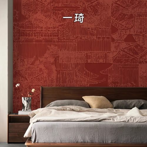新中式手绘壁纸装饰卧室背景墙布