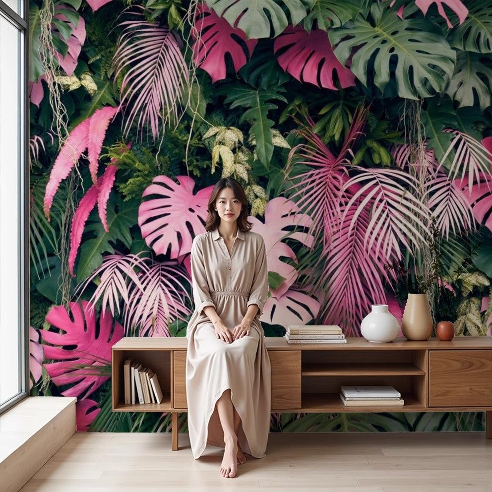 2025年新款热带雨林高级感壁纸客厅沙发背景墙布卧室床头清新壁画,家装主材,定制壁画,淘宝优惠券,粉丝福利购,淘宝优惠卷