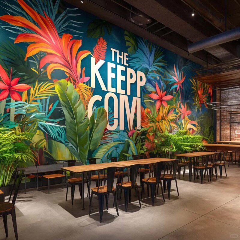 8D东南亚风格壁布热带雨林植物壁画饭厅背景墙纸酒店酒吧森林墙布,家装主材,定制壁画,淘宝优惠券,粉丝福利购,淘宝优惠卷