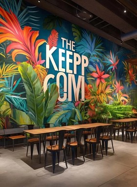 8D东南亚风格壁布热带雨林植物壁画饭厅背景墙纸酒店酒吧森林墙布