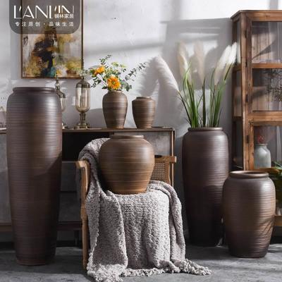 复古做旧陶瓷小花瓶大号落地摆件客厅电视柜插花仿真花干花装饰品