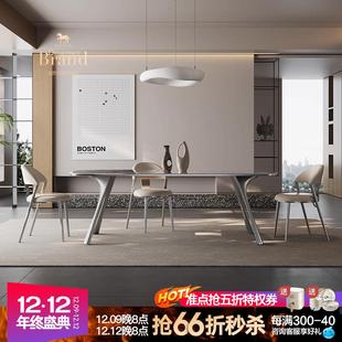 轻奢石岩板餐桌现代简约极简大理石别墅家用小户型微晶石饭桌 意式