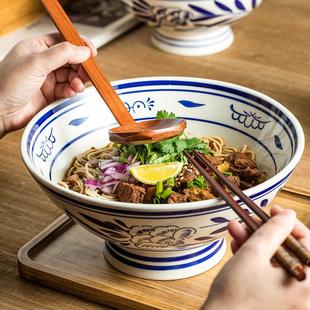拉面碗高脚陶瓷面碗家用汤碗大号牛肉粉碗面碗商用釉下彩餐具大碗