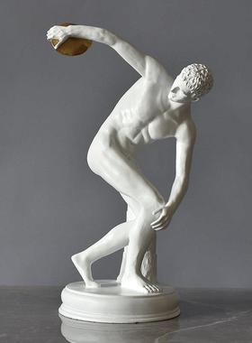 白金色黑色掷铁饼者雕塑软装饰电视柜意式极简健身房艺术创意摆件