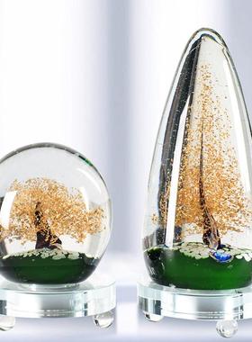 发财树轻奢水晶球琉璃摆件工艺礼品摆饰客厅办公室酒柜创意开 业