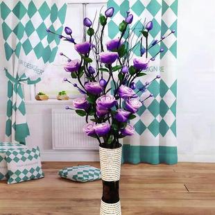 客厅高大假花仿真玫瑰叶脉干花电视柜装饰品落地花瓶插花摆件套装