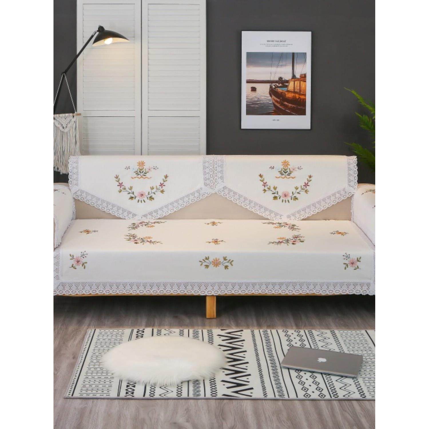 定制盖布靠背田园布艺四季通用白色简约单人沙发罩沙发垫盖巾沙发