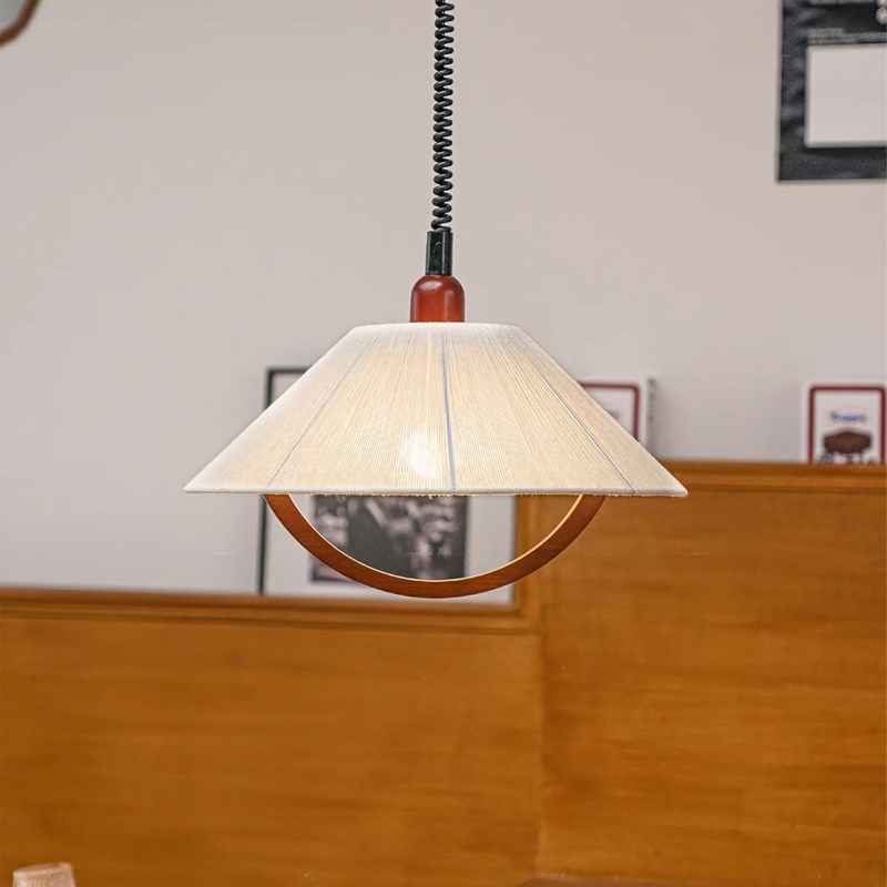 美式复古可升降实木吊灯法式中古民宿餐厅日式咖啡厅吧台棉线灯