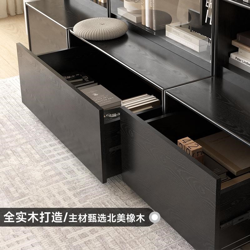 全实木橡木卡座书柜储物柜置物架书架落地一体到顶办公室书房柜子
