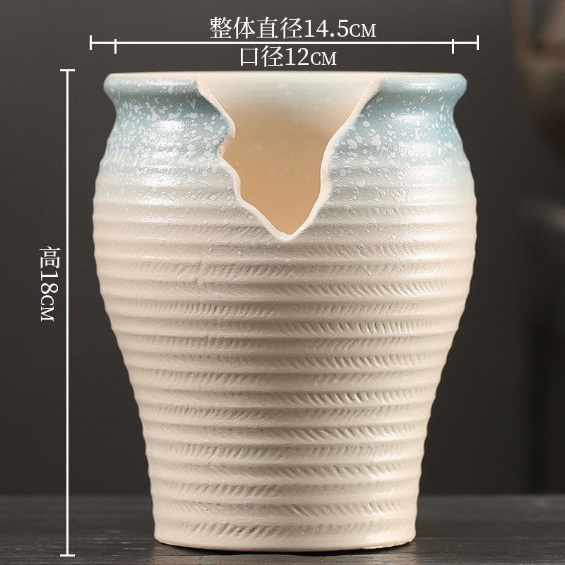 老桩陶瓷切口瘦高多肉花盆缺口紫乐悬崖植物粗陶透气特大法师陶罐