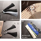 米黄色 男扇女扇竹柄折扇 月亮扇 仿古水墨中国风双面纸扇夏季