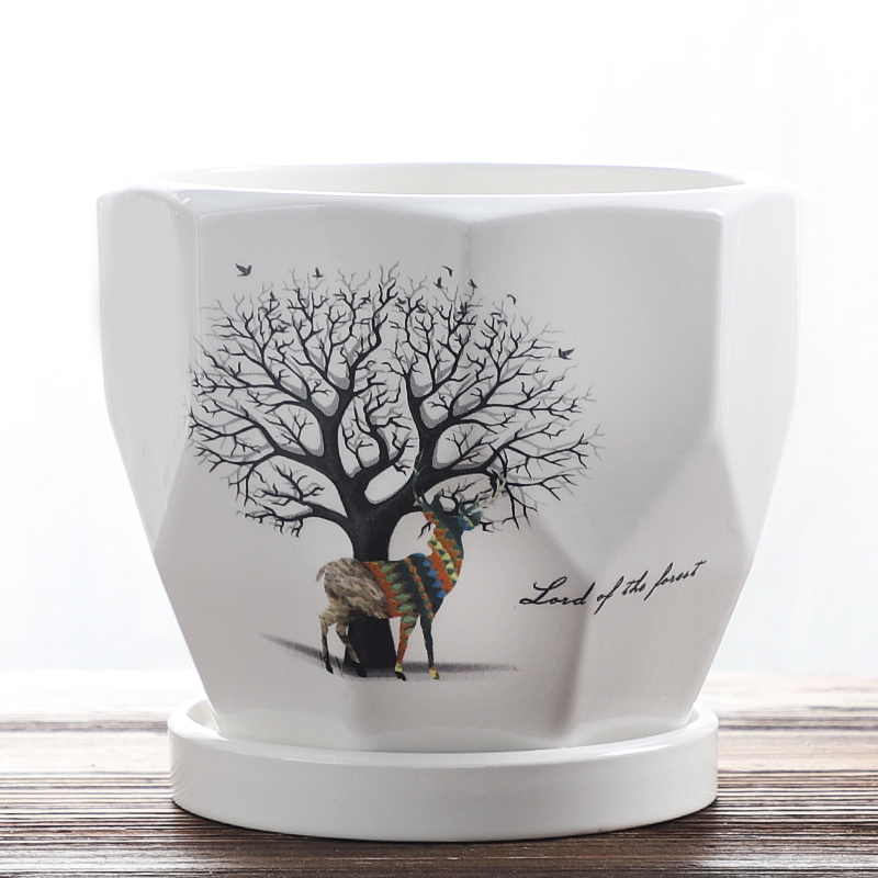 北欧风格花盆陶瓷创意个性带托盘简约欧式家用阳台绿植大号特大号