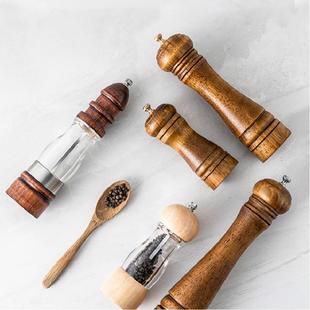 复古胡椒研磨器厨房手动调味瓶木质黑胡椒粒家用研磨瓶