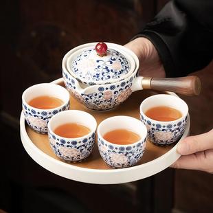 旅行家用自动茶具套装 青花瓷式 逍遥壶懒人泡茶