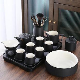 家用陶瓷茶壶茶杯办公送礼中式 轻奢现代高档黑陶功夫茶具套装 茶盘