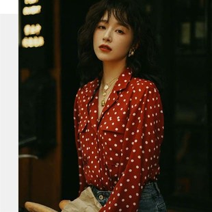 明星阚清子刘恋同款波点衬衫设计感小众上衣小众复古港风气质女士