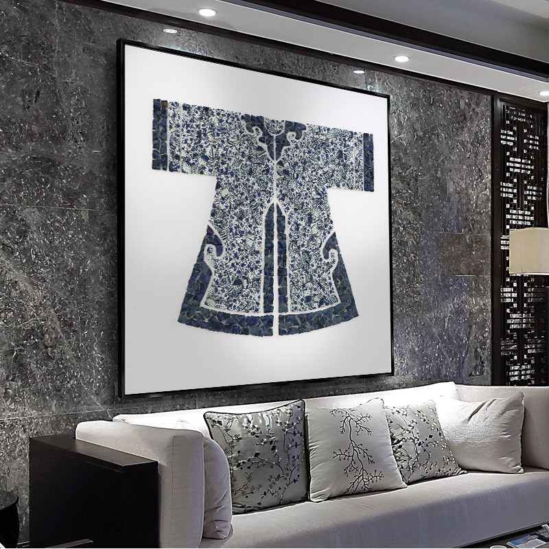 现代新中式装饰画 青花瓷酒店软装画卧室客厅背景墙画实物画 画加图片
