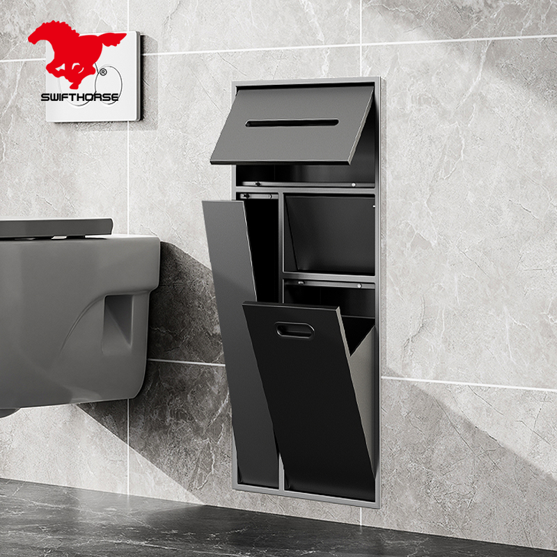 不锈钢壁龛卫生间m浴室金属嵌入式垃圾桶柜成品马桶边纸巾置物架