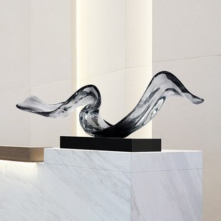 大型长条横向摆件轻奢高档高级感酒店大堂客厅玄关雕塑装饰品艺术