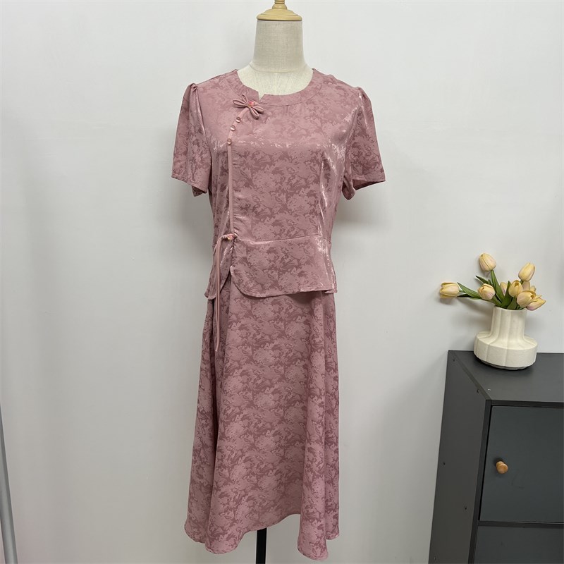 妈妈夏装连衣裙时尚减龄40岁50女装中年人国风旗袍V试裙子夏季薄