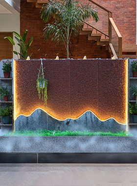 户外大型石材水幕墙流水假山别墅庭院喷泉鱼池装饰造景落地大摆件