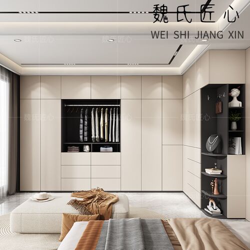 现代简约一体靠墙转n角衣柜卧室家用储物收纳实木生态板可定制柜