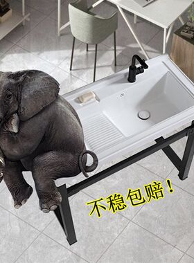 陶瓷洗手盆带搓衣板 支q架洗衣池 不打孔阳台架子稳固一体式洗衣