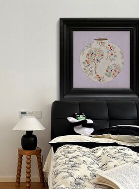 法式中国风艺术花瓶高级感装饰挂画喜鹊动物复古客厅玄关手绘油画