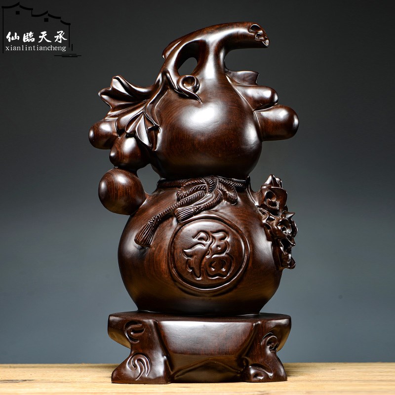 黑檀木葫芦实木雕刻植物摆件家居客厅电视柜红木礼品工艺品装饰品