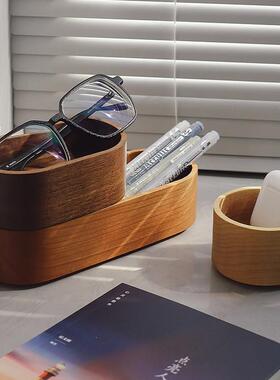 安也造木复古桌面收纳盒创意实木质盒子套装办公室家用整理储物盒