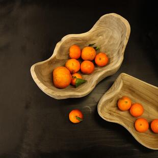 侘寂风实木托盘家用元宝果盘串珠收纳层架覆古木头摆件桌面茶室茶