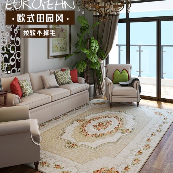 珊瑚绒地毯客厅卧室可机洗门厅欧式田园床边茶几垫简约现代健身