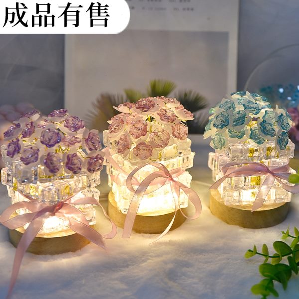 玫瑰花女生生日礼物手工diy成品冰块七夕情人节闺蜜小夜灯送女友