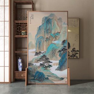 山水屏风隔断客厅入户家用实木酒店办公室卧室遮挡移动座屏 新中式