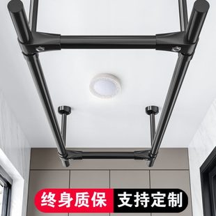 晒衣架晾衣杆不锈钢顶装 阳台黑色 式 家用固定挂衣架双杆式