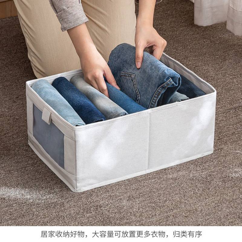 棉麻可视窗收纳盒家用衣柜衣服收纳箱可折叠布艺透气防尘衣物整理图片