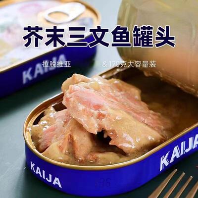 俄罗斯鱼罐头芥末三文鱼味沙丁鱼金枪鱼即食鲭鱼整块鱼肉170