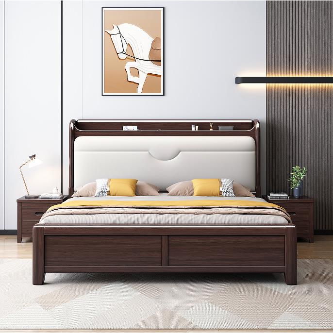 金丝檀木实木床轻奢简约双人主卧床中式高箱收纳软靠实木婚床直销