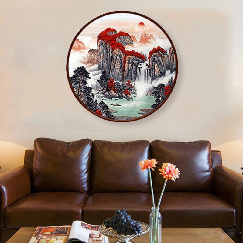 2025年新款5D钻石画鸿运当头满钻水晶客厅十字绣红运圆形砖石风景