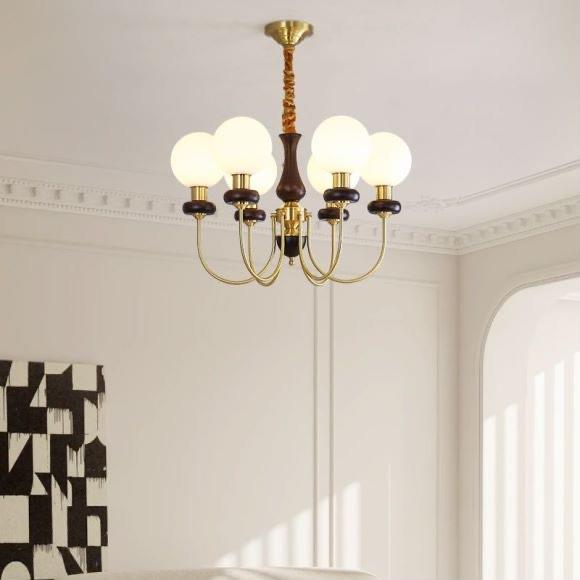 法式中古客厅灯全铜吊灯复古风实木简约轻奢卧室餐厅灯中山灯具