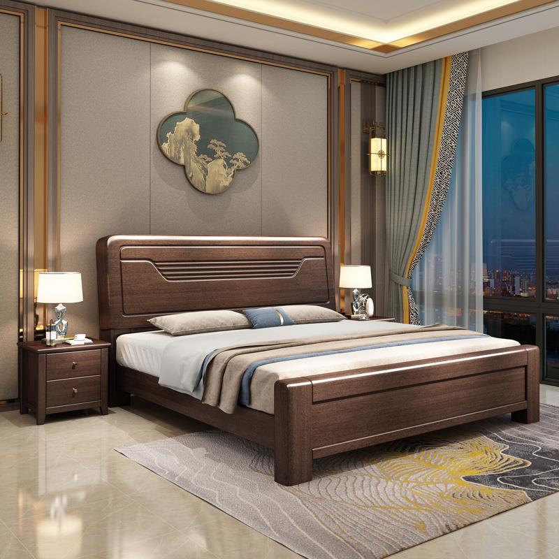 金丝檀木实木床1.8米双人床1.5米单人床现代简约主卧储物床婚床