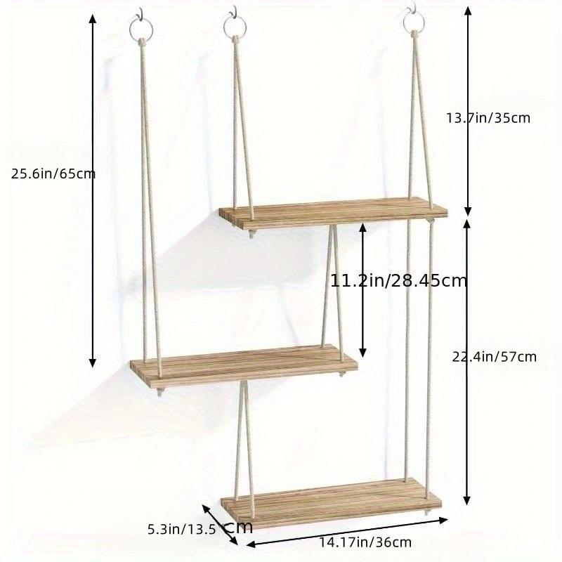 木质置物架客厅壁挂吊绳装饰架小型花架浴室用品整理架实木储物架