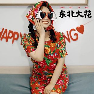 东北大花布头巾儿童女民族特色风围巾演出时尚风包头方巾冬季新款