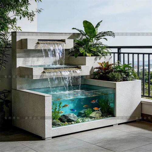 户外流水鱼池家用玻璃鱼