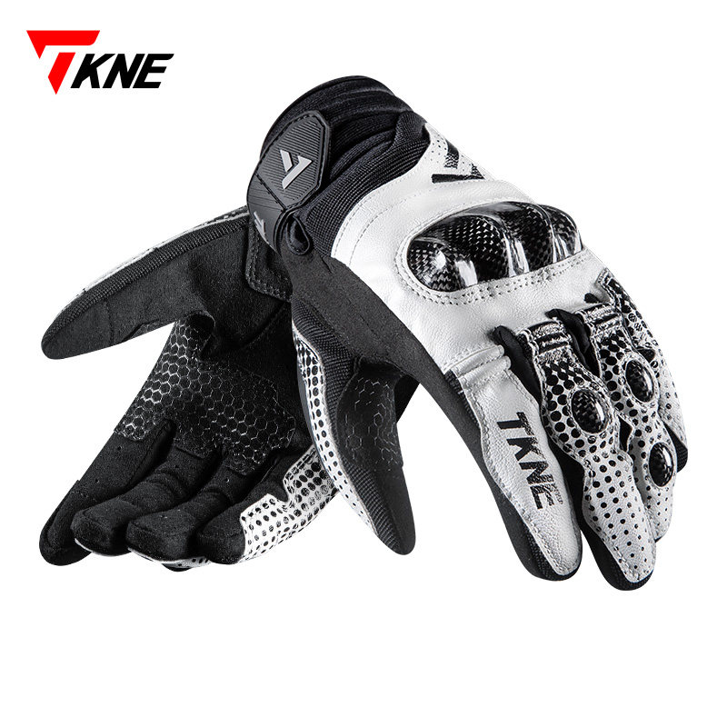 TKNE摩托车手套真皮碳纤维防摔机车装备男女春夏四季通用骑行触屏